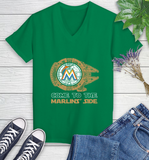 MLB Come To The Miami Marlins Side Star Wars Baseball Sports Women's V-Neck T-Shirt 5