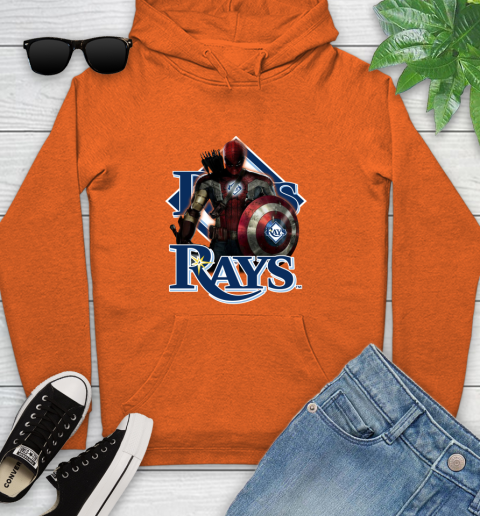 MLB Captain America Thor Spider Man Hawkeye Avengers Endgame Baseball Tampa Bay Rays Youth Hoodie 5