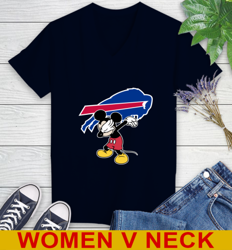 Buffalo Bills NFL Football Dabbing Mickey Disney Sports Women's V-Neck T-Shirt 3