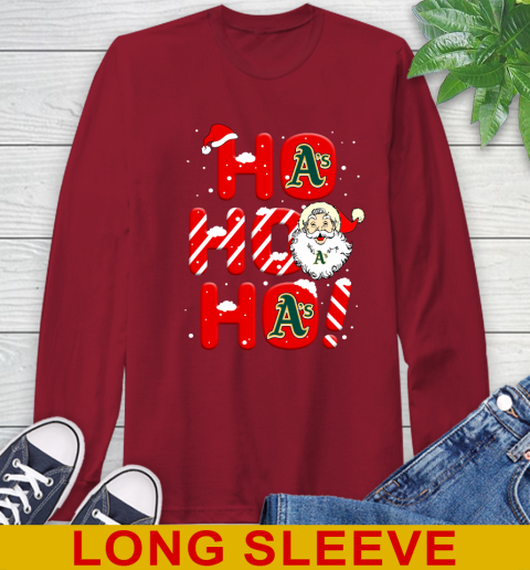 Oakland Athletics MLB Baseball Ho Ho Ho Santa Claus Merry Christmas Shirt Long Sleeve T-Shirt 9