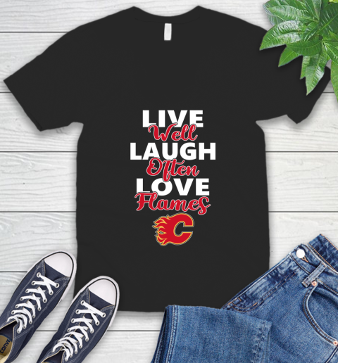 NHL Hockey Calgary Flames Live Well Laugh Often Love Shirt V-Neck T-Shirt
