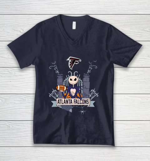 NFL Atlanta Falcons Football Jack Skellington Halloween V-Neck T-Shirt 2
