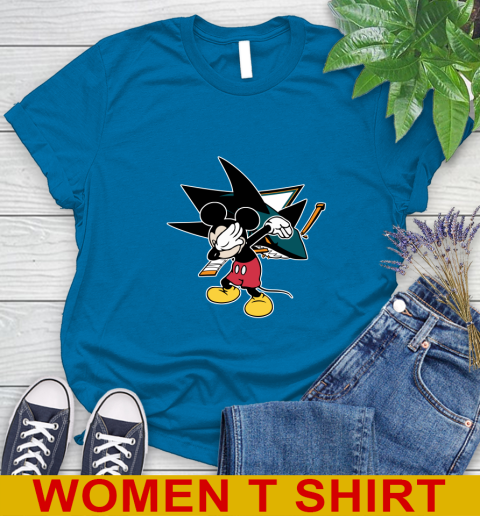 San Jose Sharks NHL Hockey Dabbing Mickey Disney Sports Women's T-Shirt 7