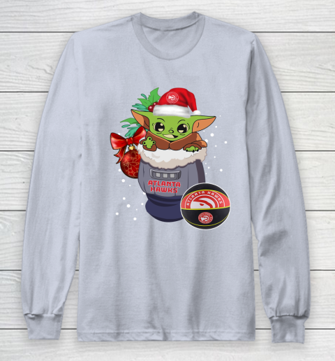 Atlanta Hawks Christmas Baby Yoda Star Wars Funny Happy NBA Long Sleeve T-Shirt 6