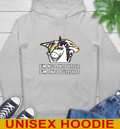 Nashville Predators NHL Hockey Unicorn I'm Not Anti Hater I'm Anti Bullshit Hoodie 6