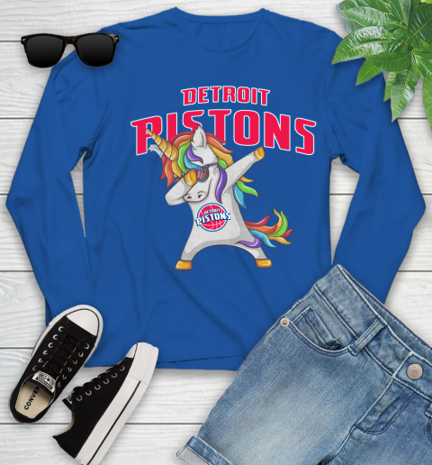 Detroit Pistons NBA Basketball Funny Unicorn Dabbing Sports Youth Long Sleeve 9