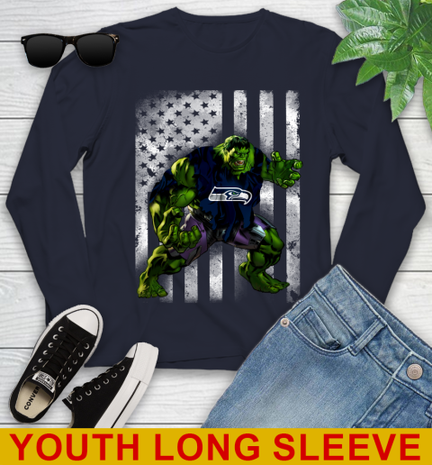 Seattle Seahawks Hulk Marvel Avengers NFL Football American Flag Youth Long Sleeve 2