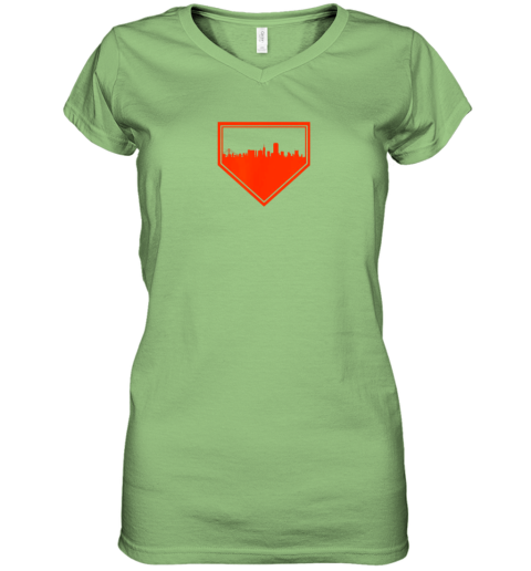 2out san francisco baseball home plate vintage sf skyline women v neck t shirt 39 front lime