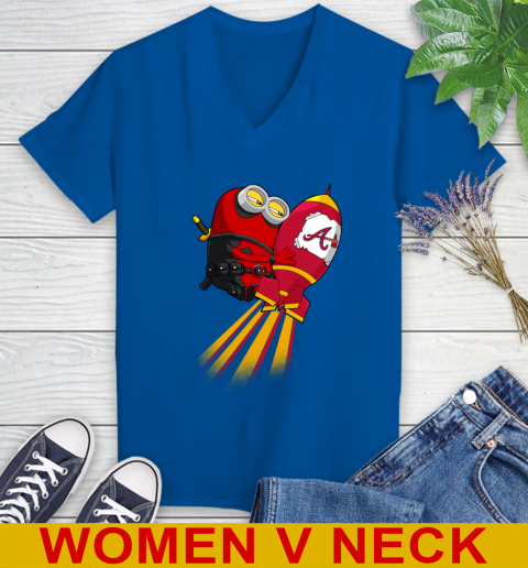 MLB Baseball Atlanta Braves Deadpool Minion Marvel Shirt Women's V-Neck T-Shirt 9
