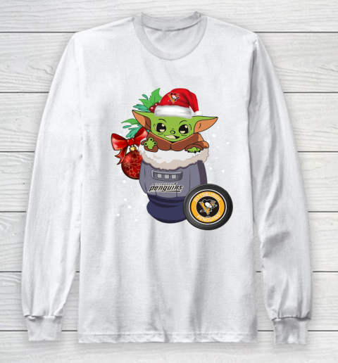 Pittsburgh Penguins Christmas Baby Yoda Star Wars Funny Happy NHL Long Sleeve T-Shirt 2