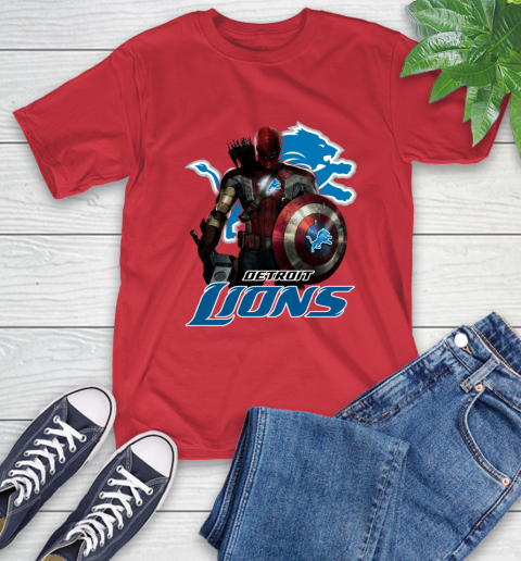 NFL Captain America Thor Spider Man Hawkeye Avengers Endgame Football Detroit Lions T-Shirt 10