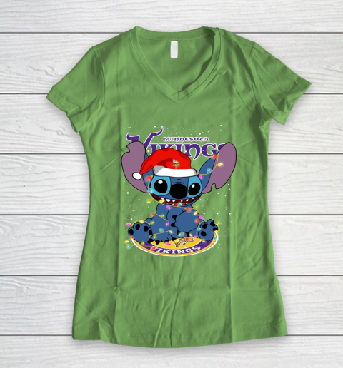 Minnesota Vikings NFL Football noel stitch Christmas Women's V-Neck T-Shirt 5