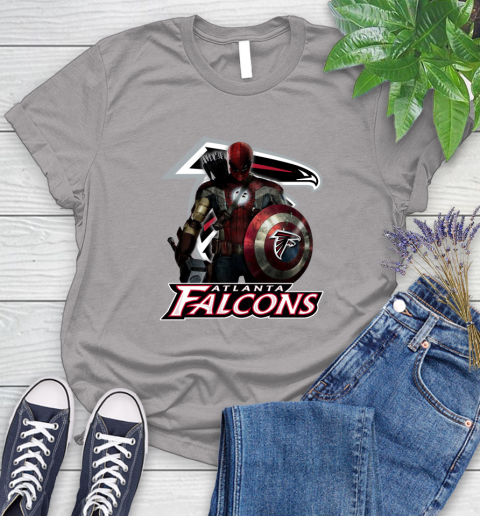 NFL Captain America Thor Spider Man Hawkeye Avengers Endgame Football Atlanta Falcons Women's T-Shirt 5