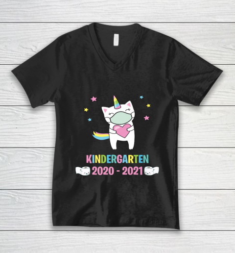 Quarantine Unicorn Hello Kindergarten 2020 Back To School V-Neck T-Shirt