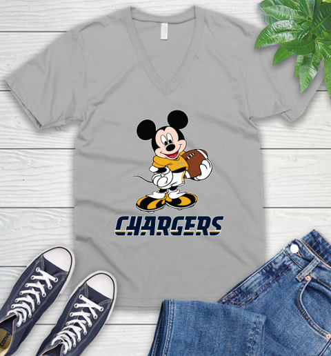 NFL Football Los Angeles Chargers Cheerful Mickey Mouse Shirt V-Neck T-Shirt 4