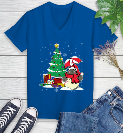 Cleveland Indians MLB Baseball Cute Tonari No Totoro Christmas Sports Women's V-Neck T-Shirt 10