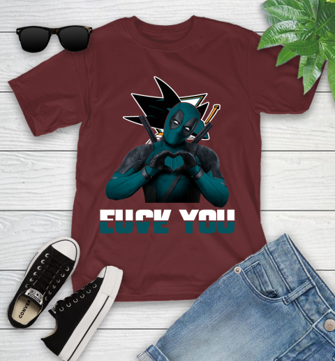 NHL San Jose Sharks Deadpool Love You Fuck You Hockey Sports Youth T-Shirt 14