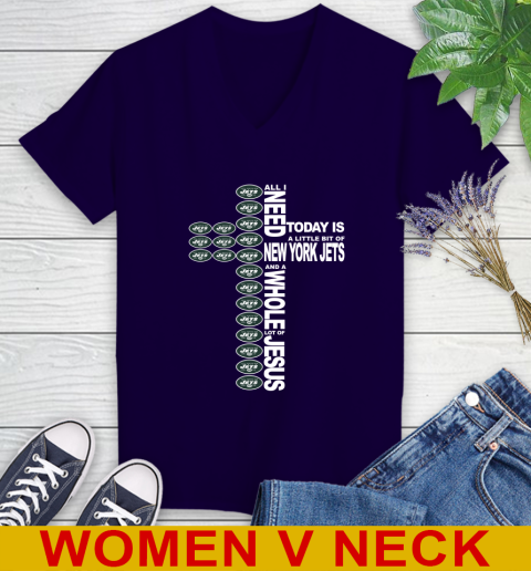 NFL All I Need Today Is A Little Bit Of New York Jets Cross Shirt Women's V-Neck T-Shirt 3