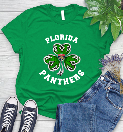 NHL Florida Panthers Three Leaf Clover St Patrick's Day Hockey Sports Women's T-Shirt 9