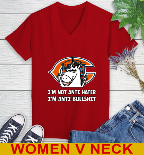 Chicago Bears NFL Football Unicorn I'm Not Anti Hater I'm Anti Bullshit Women's V-Neck T-Shirt 12