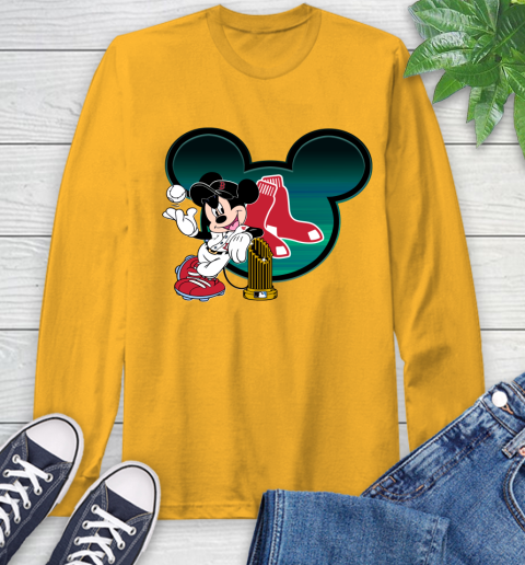 MLB Boston Red Sox The Commissioner's Trophy Mickey Mouse Disney Long Sleeve T-Shirt 3