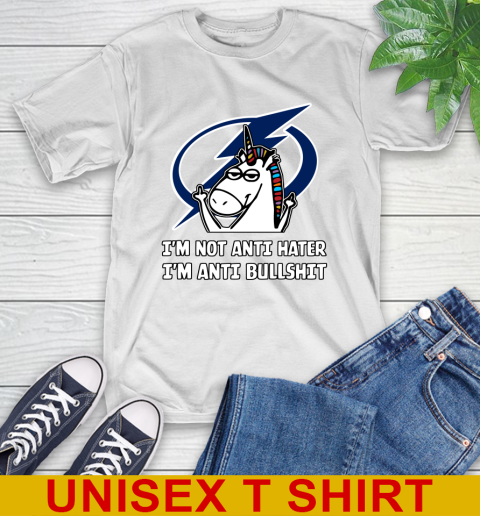Tampa Bay Lightning NHL Hockey Unicorn I'm Not Anti Hater I'm Anti Bullshit T-Shirt