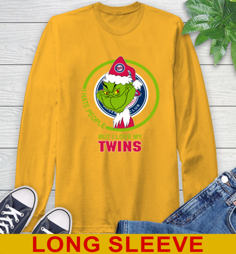 Minnesota Twins MLB Christmas Grinch I Hate People But I Love My Favorite Baseball Team Long Sleeve T-Shirt 3