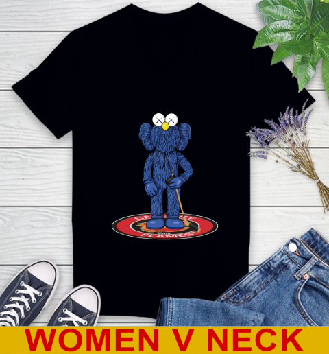 NHL Hockey Calgary Flames Kaws Bff Blue Figure Shirt Women's V-Neck T-Shirt 2