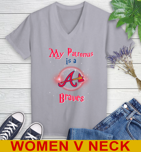 MLB Baseball Harry Potter My Patronus Is A Atlanta Braves Women's V-Neck T-Shirt 5 MLB Baseball Harry Potter My Patronus Is A Atlanta Braves Women's V-Neck T-Shirt - Image 5