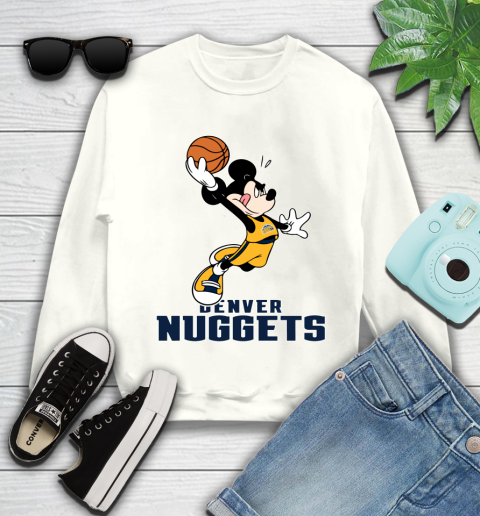 NBA Basketball Denver Nuggets Cheerful Mickey Mouse Shirt Youth Sweatshirt 2