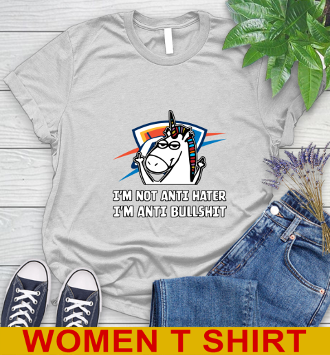 Oklahoma City Thunder NBA Basketball Unicorn I'm Not Anti Hater I'm Anti Bullshit Women's T-Shirt