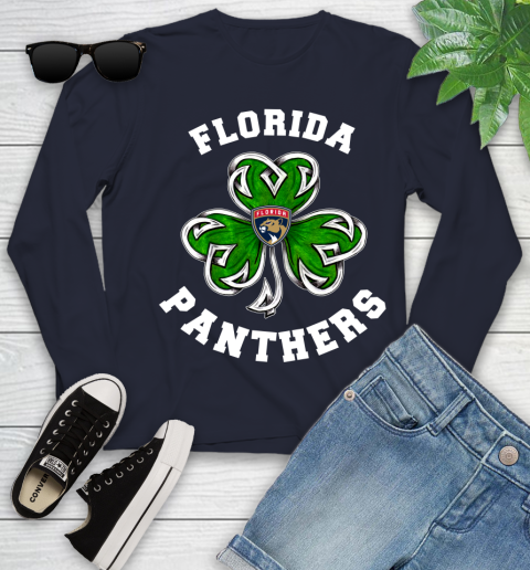 NHL Florida Panthers Three Leaf Clover St Patrick's Day Hockey Sports Youth Long Sleeve 2