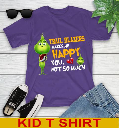 NBA Portland Trail Blazers Makes Me Happy You Not So Much Grinch Basketball Sports Youth T-Shirt 3