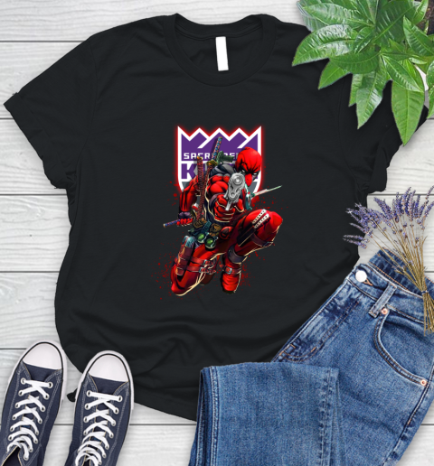NBA Deadpool Marvel Comics Sports Basketball Sacramento Kings Women's T-Shirt 2