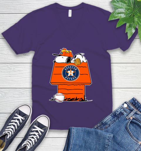 MLB Houston Astros Snoopy Woodstock The Peanuts Movie Baseball T Shirt V-Neck T-Shirt 10