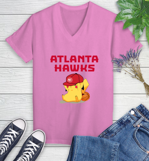 NBA Pikachu Basketball Sports Atlanta Hawks Women's V-Neck T-Shirt 14