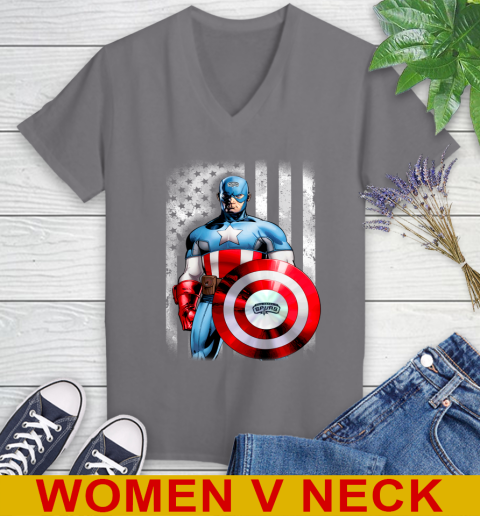 San Antonio Spurs NBA Basketball Captain America Marvel Avengers American Flag Shirt Women's V-Neck T-Shirt 11