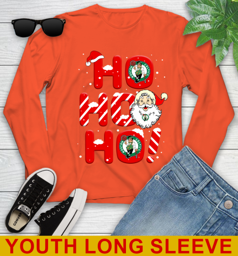 Boston Celtics NBA Basketball Ho Ho Ho Santa Claus Merry Christmas Shirt Youth Long Sleeve 3