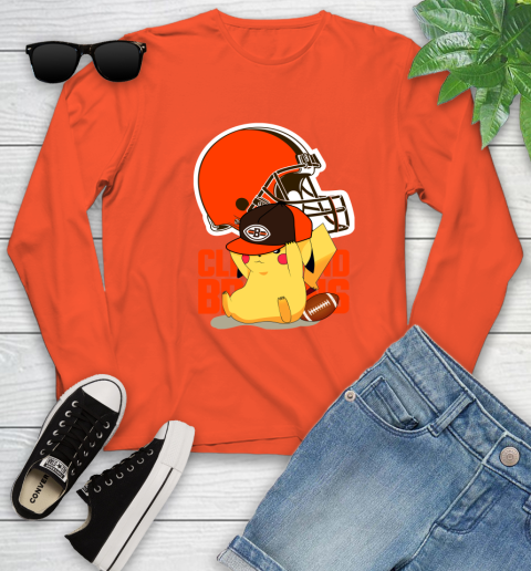 NFL Pikachu Football Sports Cleveland Browns Youth Long Sleeve 4