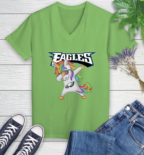 Philadelphia Eagles NFL Football Funny Unicorn Dabbing Sports Women's V-Neck T-Shirt 11