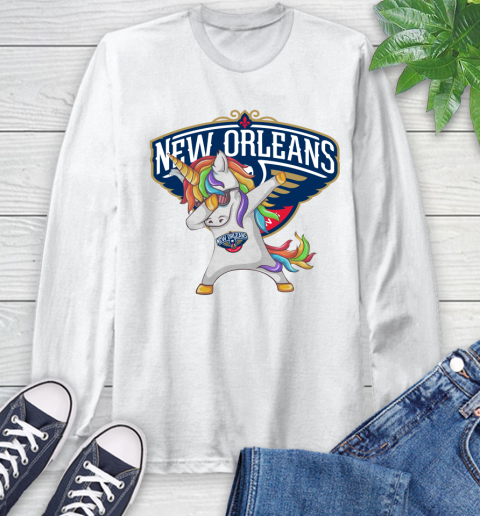 New Orleans Pelicans NBA Basketball Funny Unicorn Dabbing Sports Long Sleeve T-Shirt