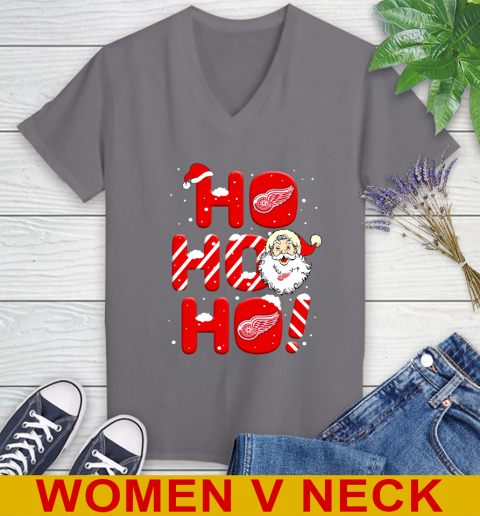 Detroit Red Wings NHL Hockey Ho Ho Ho Santa Claus Merry Christmas Shirt Women's V-Neck T-Shirt 11
