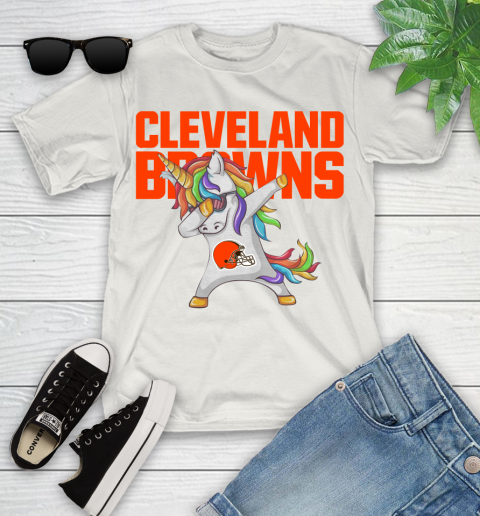 Cleveland Browns NFL Football Funny Unicorn Dabbing Sports Youth T-Shirt 12