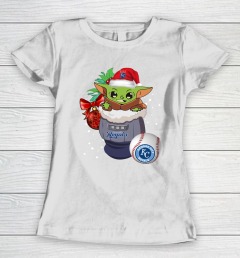 Kansas City Royals Christmas Baby Yoda Star Wars Funny Happy MLB Women's T-Shirt 3