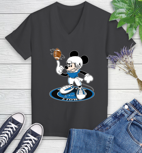 NFL Football Detroit Lions Cheerful Mickey Disney Shirt Women's V-Neck T-Shirt 7