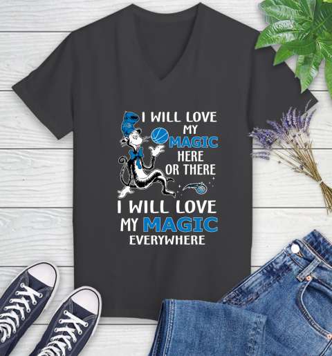 NBA Basketball Orlando Magic I Will Love My Magic Everywhere Dr Seuss Shirt Women's V-Neck T-Shirt 6