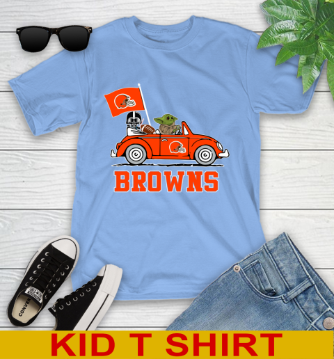 NFL Football Cleveland Browns Darth Vader Baby Yoda Driving Star Wars Shirt Youth T-Shirt 11