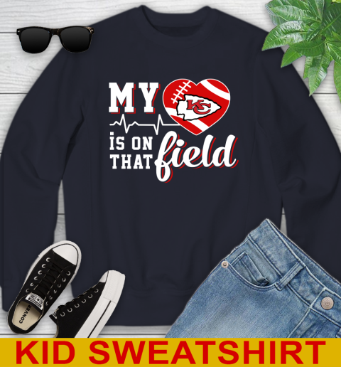 NFL My Heart Is On That Field Football Sports Kansas City Chiefs Youth Sweatshirt 2
