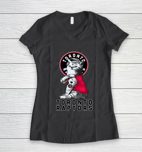 NBA Basketball My Cat Loves Toronto Raptors Women's V-Neck T-Shirt 6