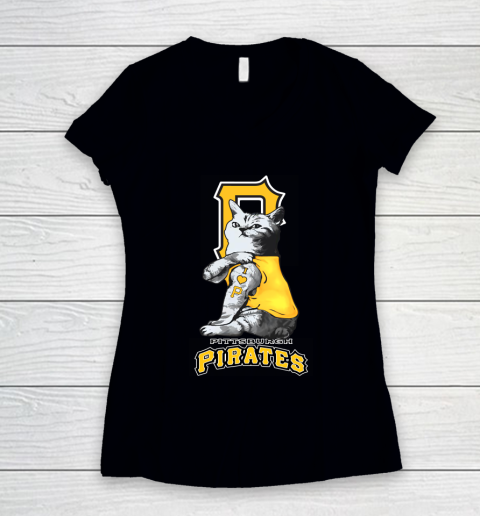 MLB Baseball My Cat Loves Pittsburgh Pirates Women's V-Neck T-Shirt